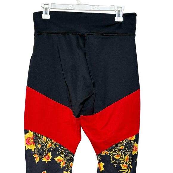 Womens Nike Essential Floral Printed Leggings SZ L Black Red Gold - Picture 5 of 8